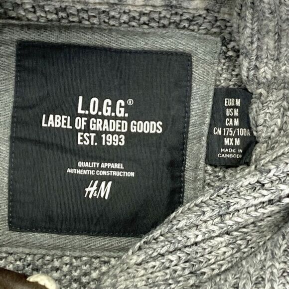 Label Of Graded Goods Sweater Mens Sz Medium Grey Shawl Neck Fishermen Pullover - Picture 15 of 16